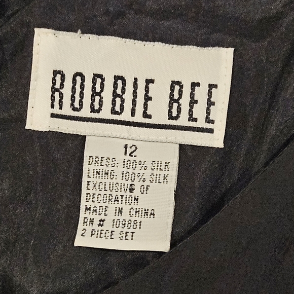 Robbie Bee SZ 12 Vintage 100% Silk Black Floral Beaded Midi Sleeveless Dress - Picture 4 of 11